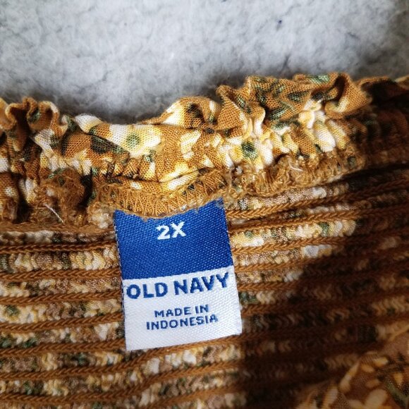 Old Navy Tank Top Women's 2X Floral Cottagecore Crop Brown Cream Summer Feminine - Picture 9 of 12